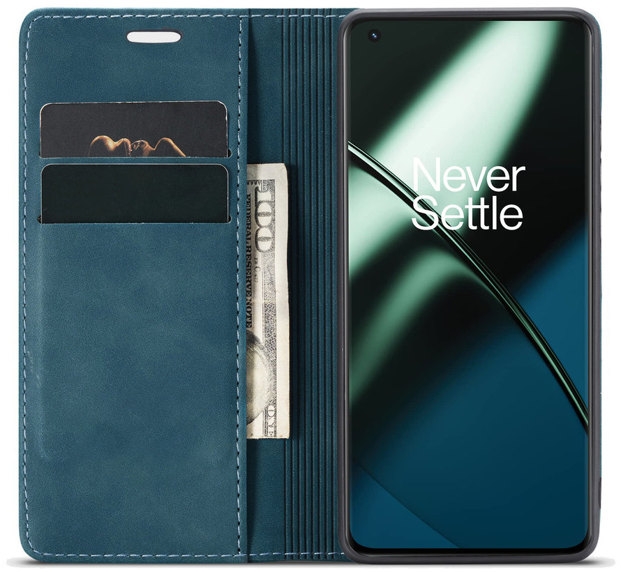 OnePlus 11 Wallet Hoesje Vintage Leder Blauw