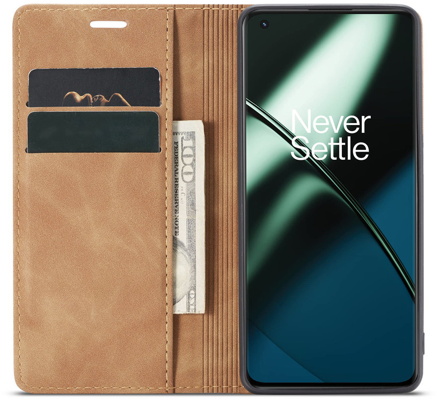 OnePlus 11 Wallet Case Vintage Leather Brown