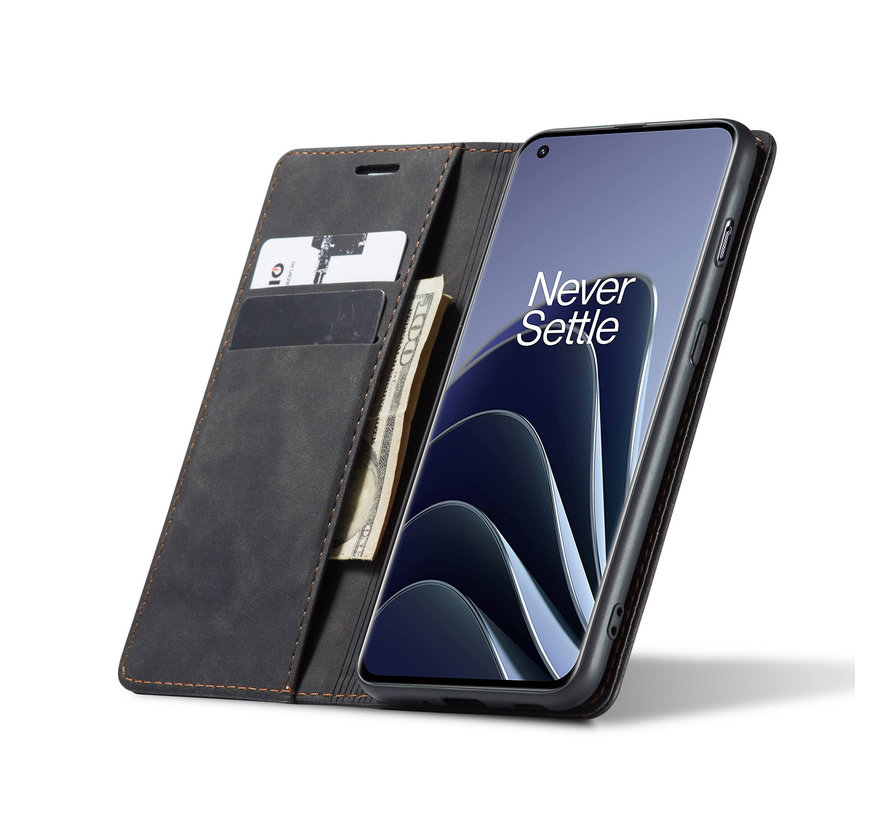 OnePlus 10 Pro Wallet Hoesje Vintage Leder Zwart