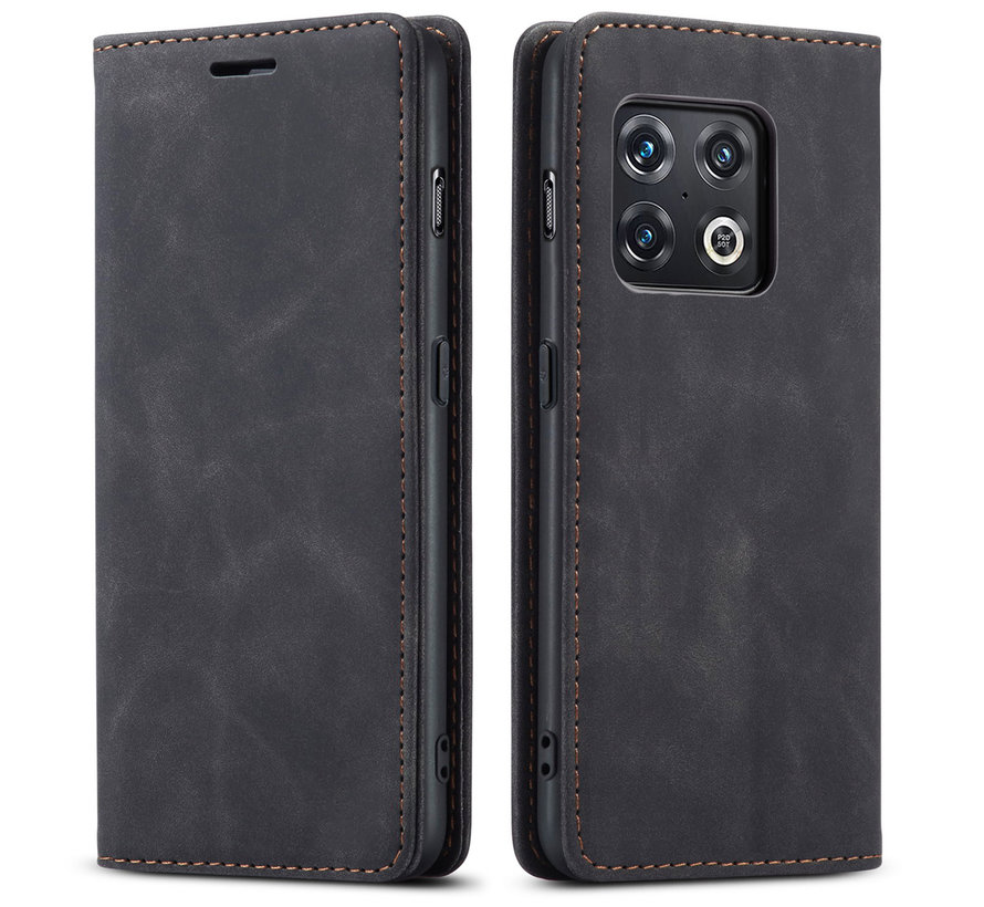 OnePlus 10 Pro Wallet Hoesje Vintage Leder Zwart