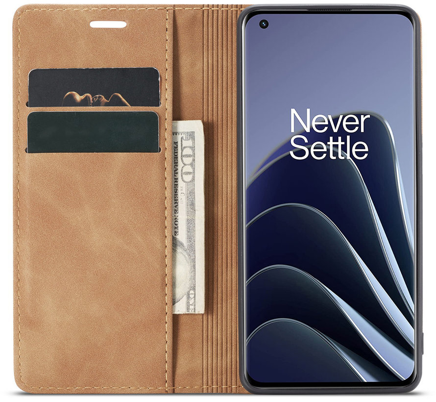 OnePlus 10 Pro Wallet Case Vintage Leather Beige