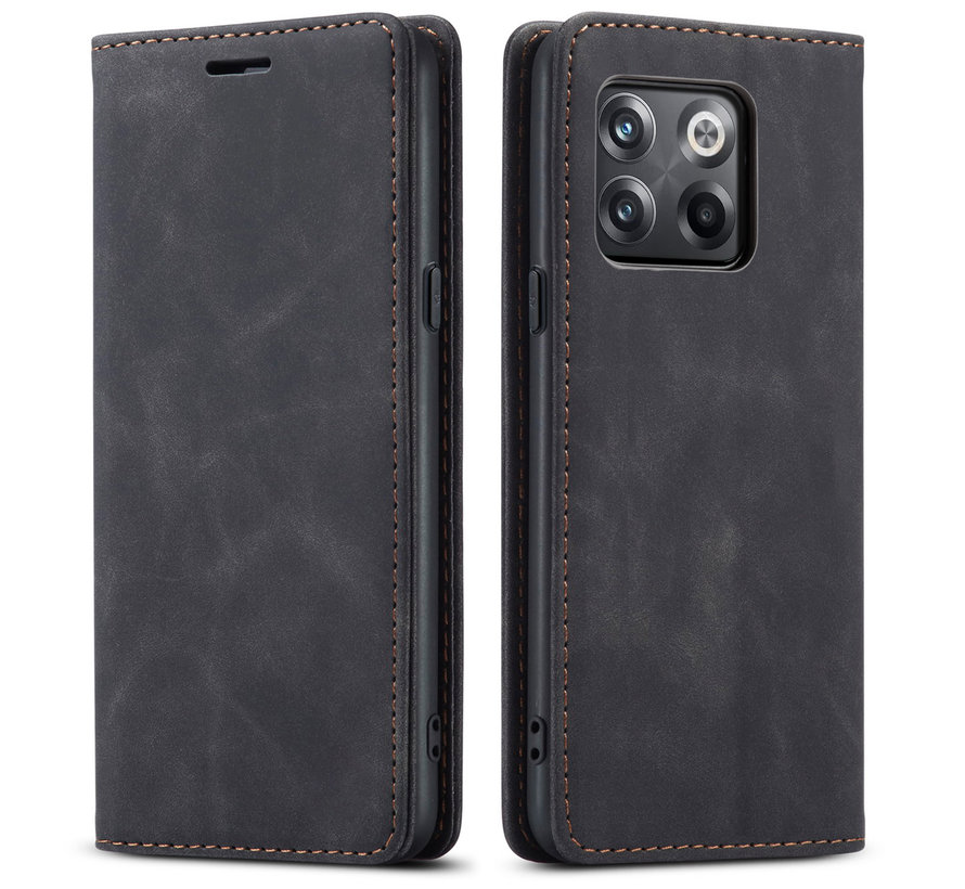 OnePlus 10T Wallet Hoesje Vintage Leder Zwart