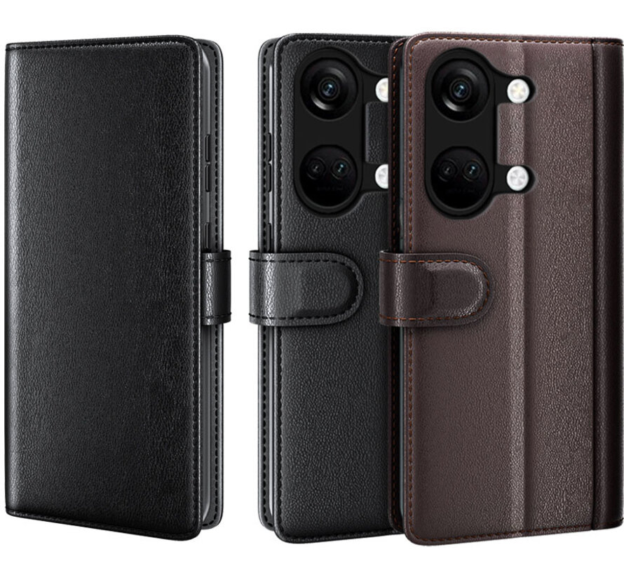 OnePlus Nord 3 Wallet Hoesje Echt Leder Zwart