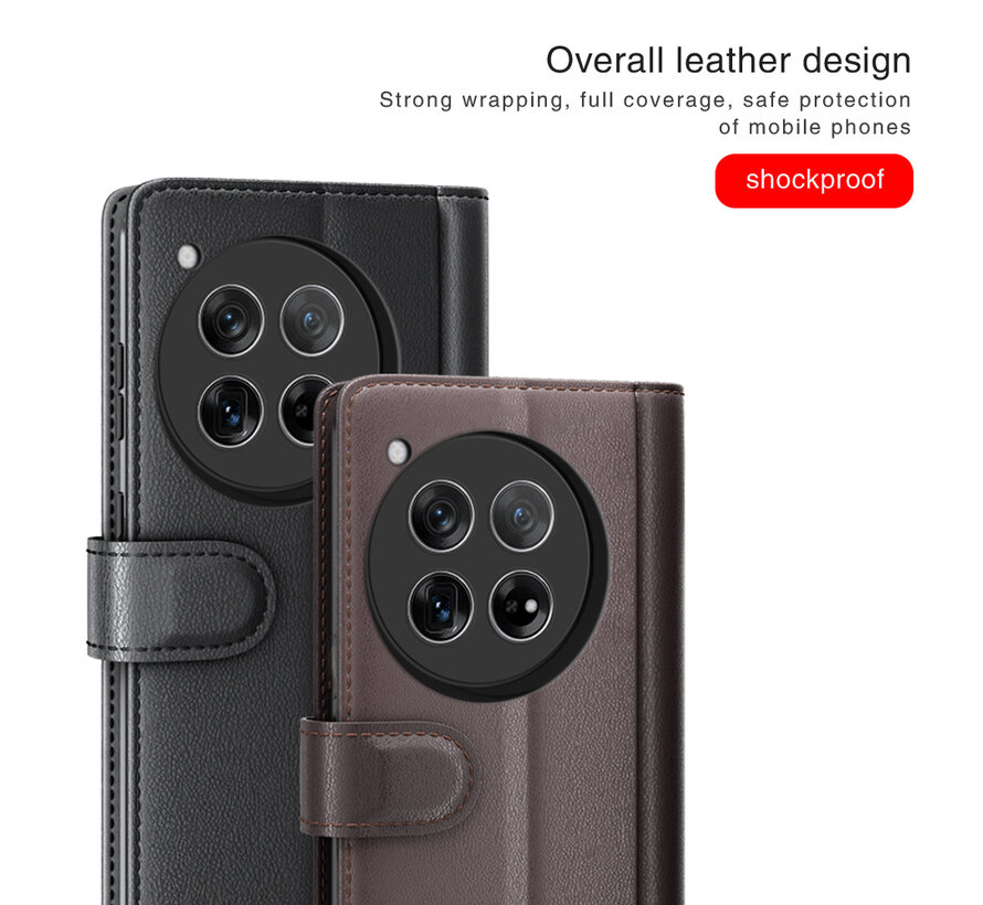 OnePlus 12 Wallet Case Genuine Leather Black