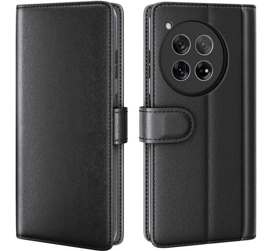 OnePlus 12 Wallet Case Echtleder Schwarz