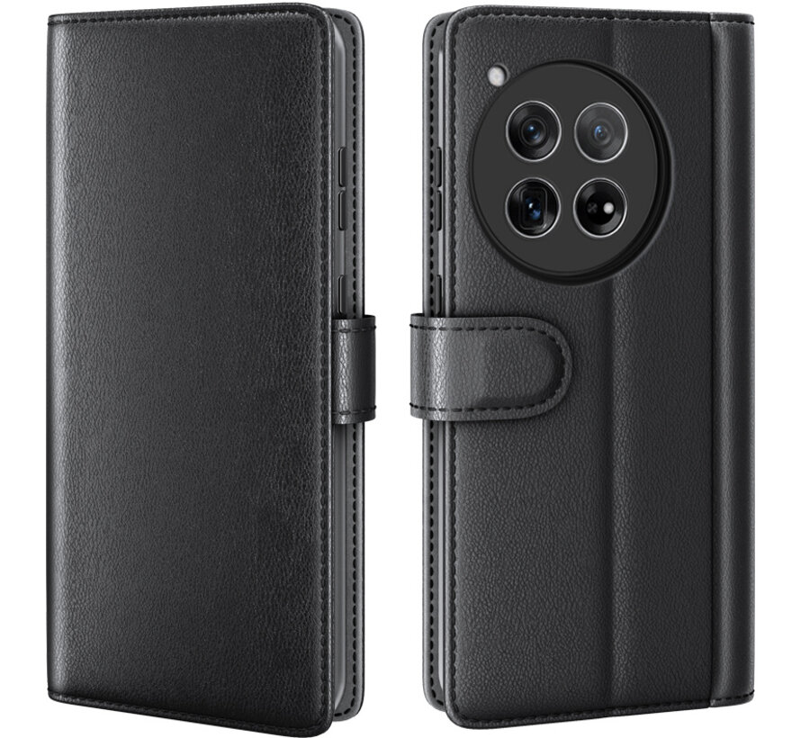 OnePlus 12 Wallet Case Genuine Leather Black