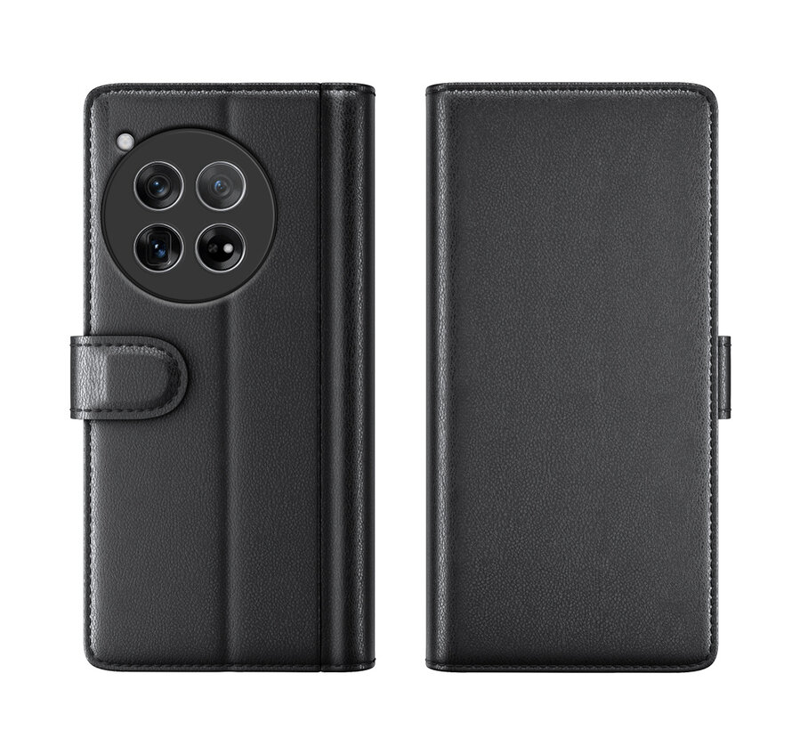 OnePlus 12 Wallet Case Genuine Leather Black