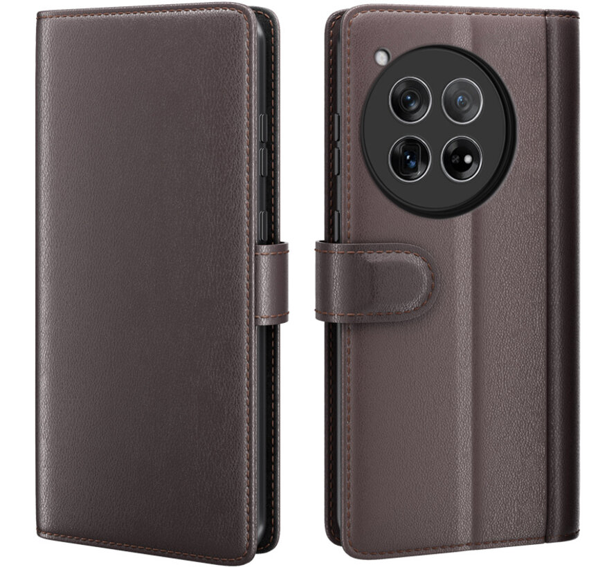OnePlus 12 Wallet Case Genuine Leather Brown