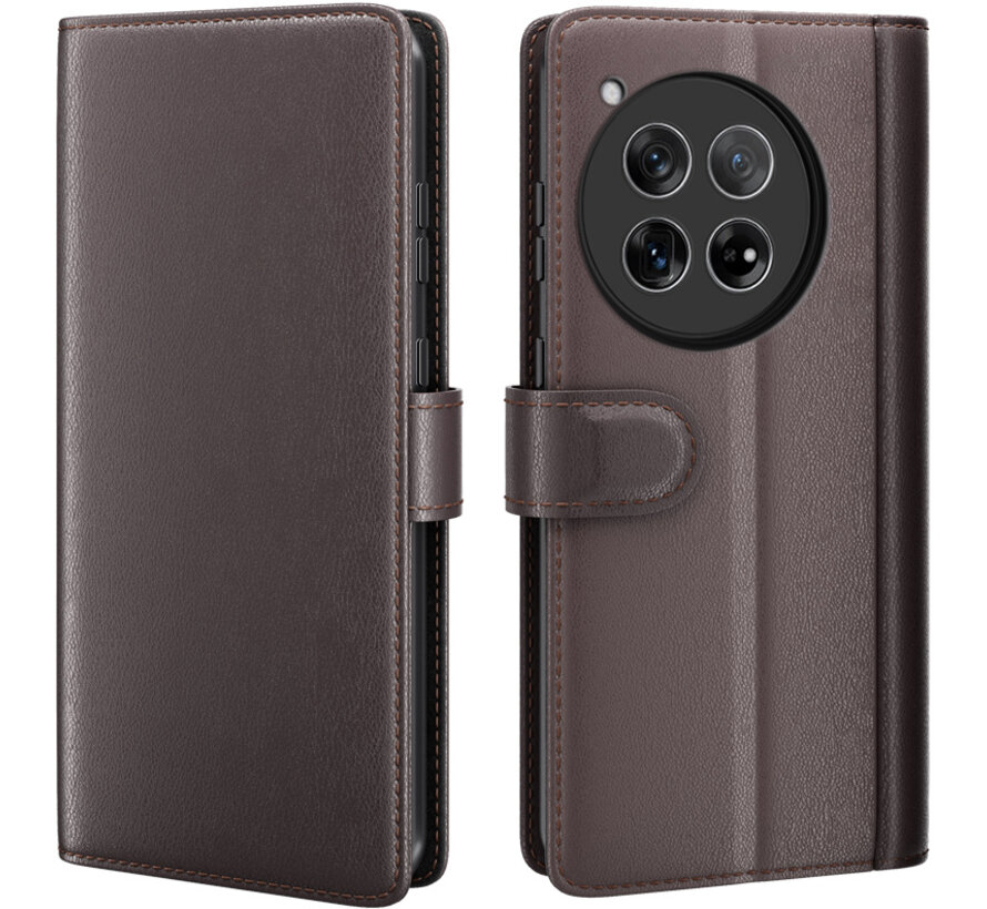 OnePlus 12 Wallet Hoesje Echt Leder Bruin