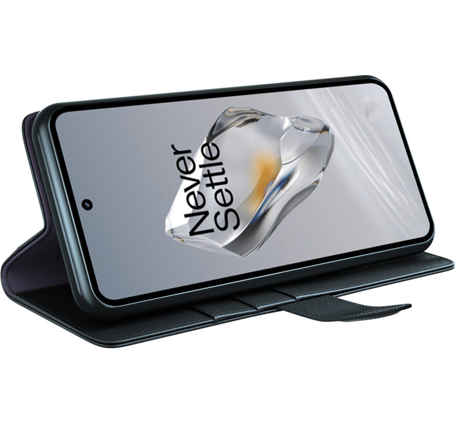 OnePlus 12R Wallet Case Echtleder Schwarz