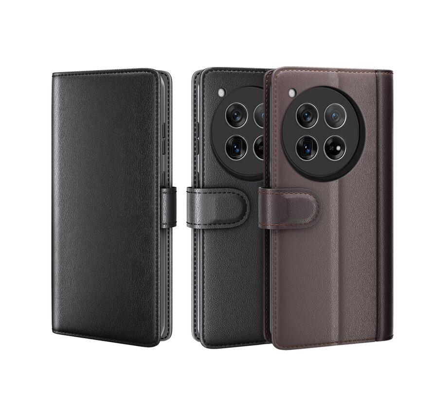 OnePlus 12R Wallet Case Genuine Leather Brown