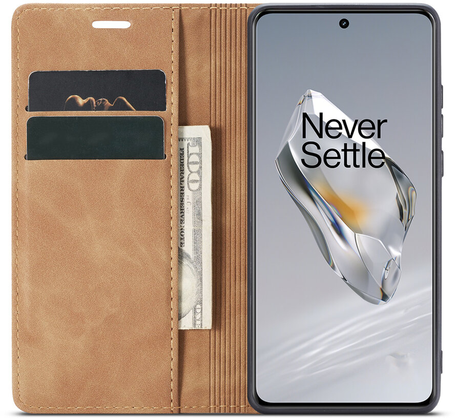 OnePlus 12 Wallet Hoesje Vintage Leder Beige