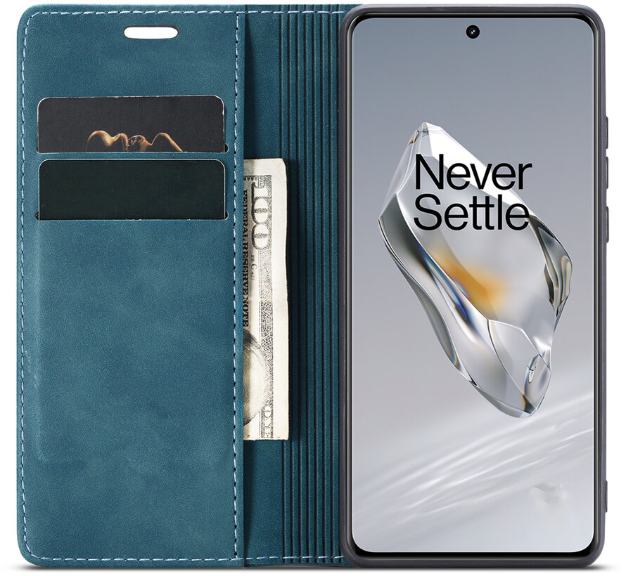 OnePlus 12 Wallet Hoesje Vintage Leder Blauw