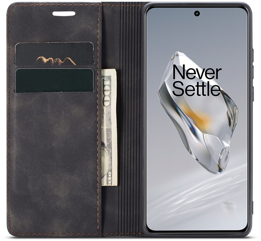 OnePlus 12 Wallet Case Vintage Leder Schwarz