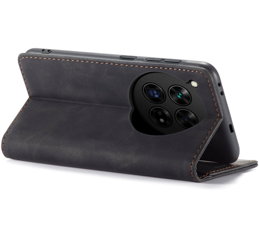 OnePlus 12 Wallet Hoesje Vintage Leder Zwart