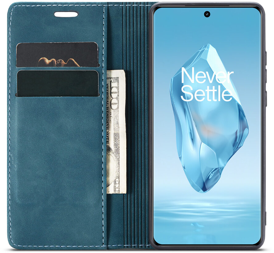 OnePlus 12R Wallet Hoesje Vintage Leder Blauw