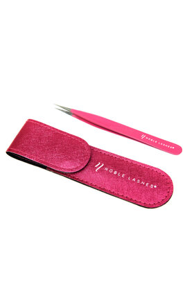 Wimper pincet Recht donkerroze in beschermhoes