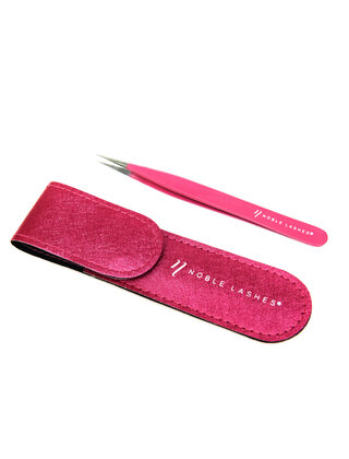 Wimper pincet Recht donkerroze in beschermhoes