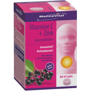 MANNAVITAL NATURAL PRODUCTS VITAMINE C + ZINK MET VLIERBESEXTRACT  (60 KAUWTABLETTEN)