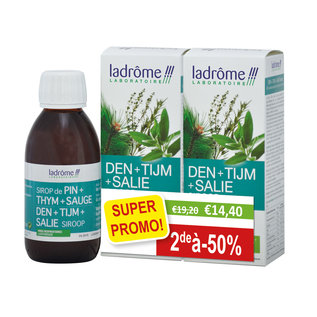 LADRÔME LABORATOIRE DUO PACK HOESTSIROOP BIO - DEN + TIJM + SALIE - LUCHTWEGEN (2 X 150 ML) PROMO!!!
