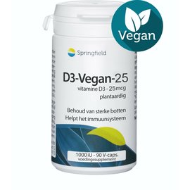 SPRINGFIELD NUTRACEUTICALS VITAMINE D3 - VEGAN - 25 MCG - 1000 IU (90 V-CAPS)