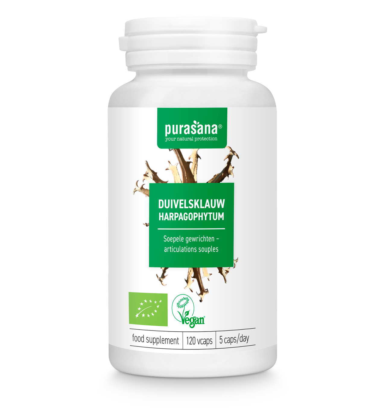 PURASANA NATURAL PROTECTION DUIVELSKLAUW BIO - HARPAGOPHYTUM PROCUMBENS 300 MG (120 V-CAPS)