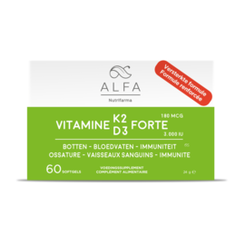 ALFA BY NUTRIFARMA NUTRICEUTICALS ALFA VITAMINE K2 & D3 FORTE - OS, COEUR & VAISSEAUX SANGUINS (60 SOFTGELS)