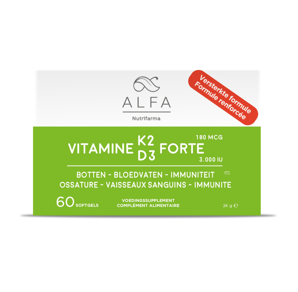 ALFA BY NUTRIFARMA NUTRICEUTICALS ALFA VITAMINE K2 & D3 FORTE - BOTTEN, HART & BLOEDVATEN (60 SOFTGELS)
