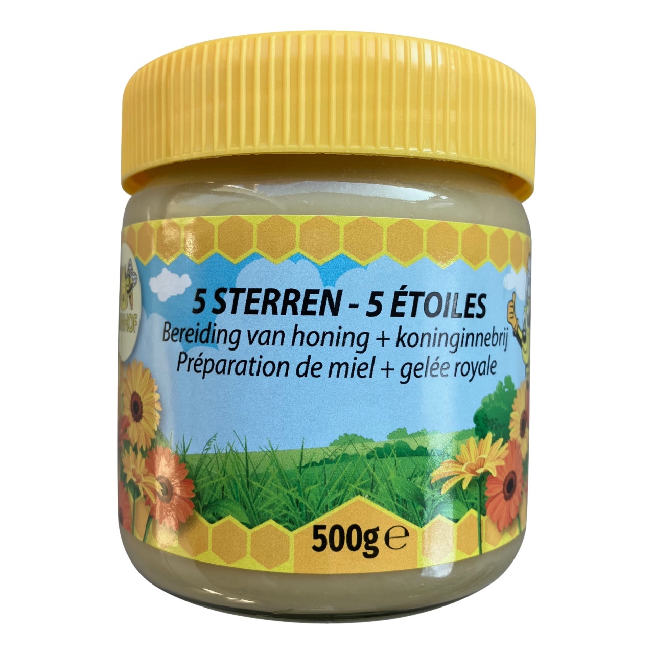 BIJENHOF BEE PRODUCTS 5 STERREN HONING + KONINGINNEBRIJ (500 G)