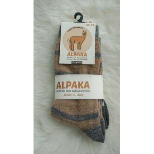 GREVEL SOCKS 2-PACK ALPAKA SOKKEN GESTREEPT  BRUIN/GRIJS  (MAAT 43/46)