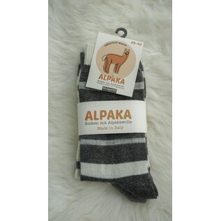 GREVEL SOCKS CHAUSSETTES EN ALPAGA RAYÉES DUOPACK GRIS ANTHRACITE/ÉCRU  (TAILLE 35/38)