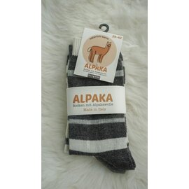 GREVEL SOCKS CHAUSSETTES EN ALPAGA RAYÉES DUOPACK GRIS ANTHRACITE/ÉCRU  (TAILLE 43/46)