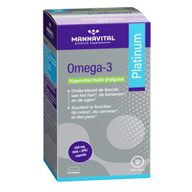 MANNAVITAL NATURAL PRODUCTS OMÉGA-3 PLATINUM HUILE D'ALGUES 500 MG DHA + EPA (60 SOFTGELS)