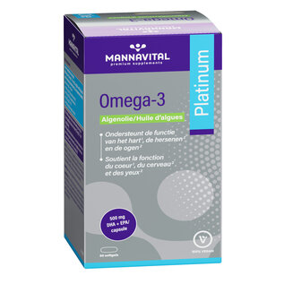 MANNAVITAL NATURAL PRODUCTS OMÉGA-3 PLATINUM HUILE D'ALGUES 500 MG DHA + EPA (60 SOFTGELS)