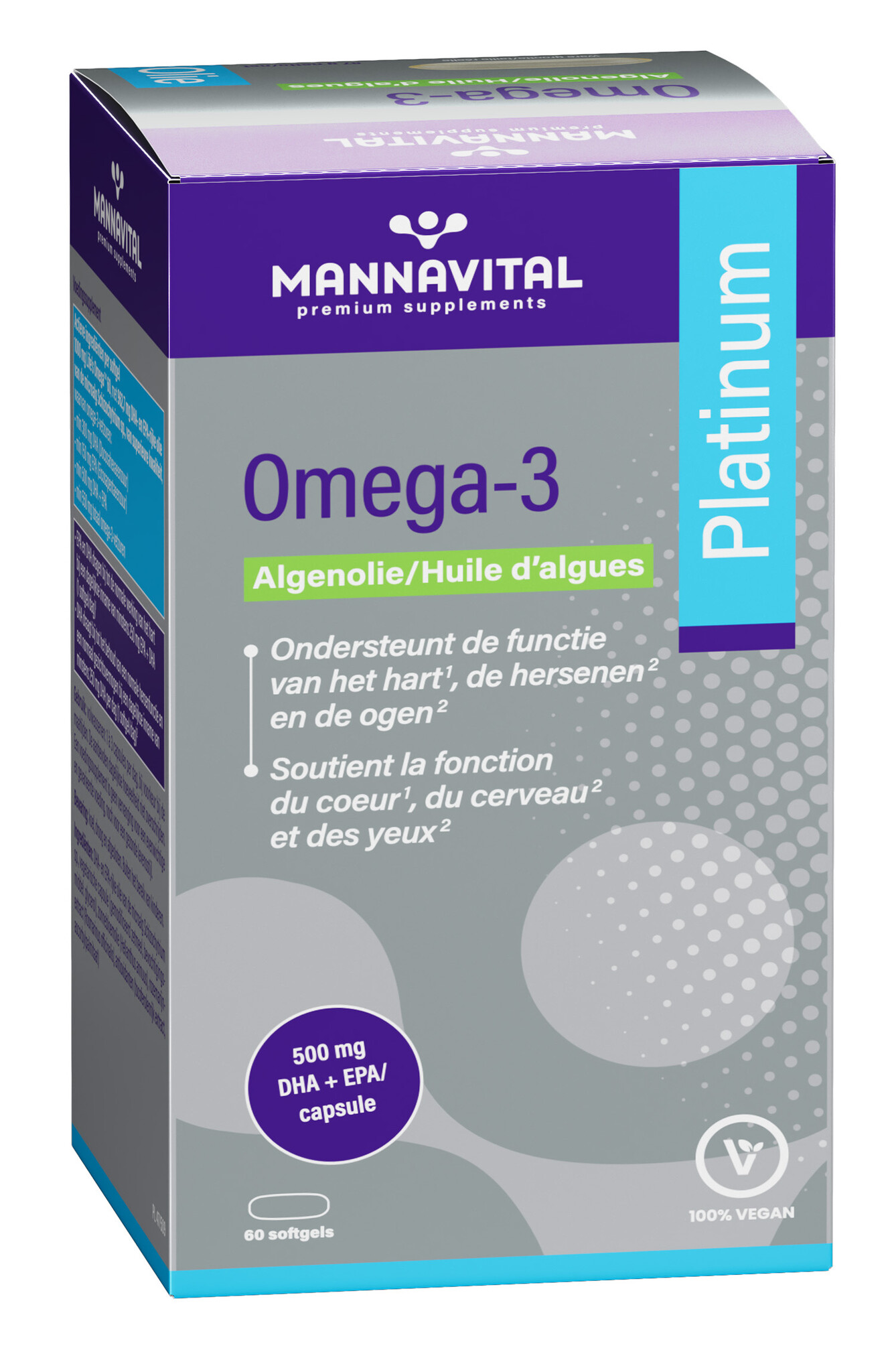 MANNAVITAL NATURAL PRODUCTS OMEGA-3 PLATINUM ALGENOLIE 500 MG DHA + EPA (60 SOFTGELS)