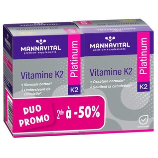 MANNAVITAL NATURAL PRODUCTS VITAMINE K2 PLATINUM (2 x 60 V-CAPS) - PROMOTION !!!