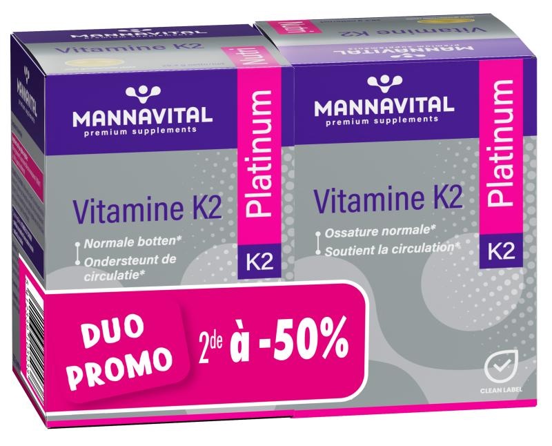 MANNAVITAL NATURAL PRODUCTS VITAMINE K2 PLATINUM (2 x 60 V-CAPS) - PROMO!!!