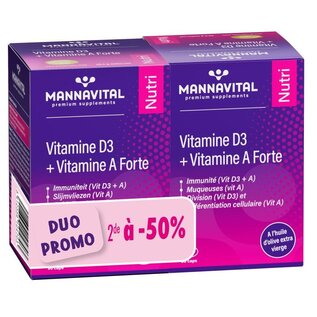 MANNAVITAL NATURAL PRODUCTS DUOPACK VITAMINE D3 + VITAMINE A FORTE (2 x 90 CAPS) - PROMOTION!!!