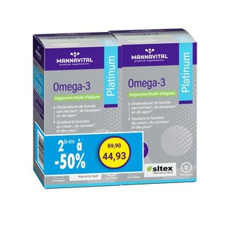 MANNAVITAL NATURAL PRODUCTS DUOPACK OMÉGA-3 PLATINUM HUILE D'ALGUES 700 MG DHA + EPA  (2 x 60 SOFTGELS)