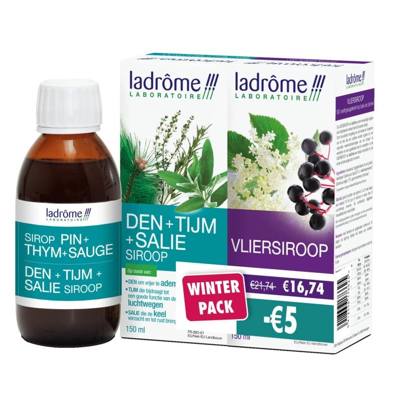 LADRÔME LABORATOIRE DUO PACK DEN+TIJM+SALIE SIROOP & VLIERSIROOP BIO ( 2 x 150 ML) PROMO!!!