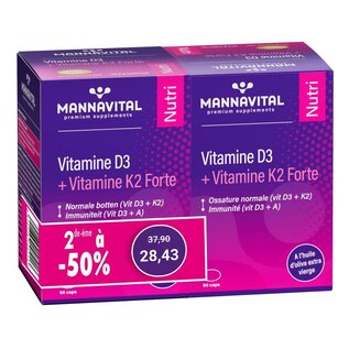 MANNAVITAL NATURAL PRODUCTS DUO PACK VITAMINE D3 + VITAMINE K2 FORTE (2 X 90 CAPS)