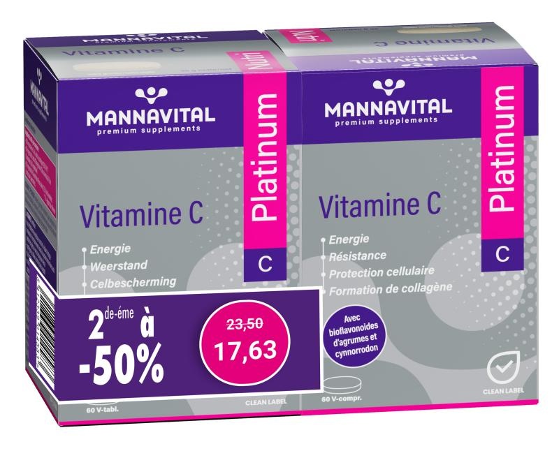 MANNAVITAL NATURAL PRODUCTS DUO PACK VITAMINE C + BIOFLAVONOÏDEN PLATINUM (2 X 60 V-TAB)