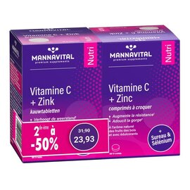 MANNAVITAL NATURAL PRODUCTS DUO PACK VITAMINE C + ZINK MET SELENIUM EN VLIERBES (2 X 60 KAUWTABLETTEN)