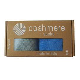 GREVEL SOCKS GESCHENKBOX:  2 PAAR KASJMIER WINTERSOKKEN IN LICHTBLAUW/LICHTGRIJS 43/46