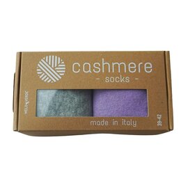 GREVEL SOCKS GIFT BOX: 2 PAIRE CHAUSSETTES D'HIVER CACHEMIRE, LILA/GRIS CLAIR (39/42)