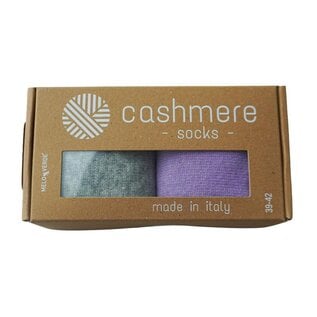 GREVEL SOCKS GESCHENKBOX:  2 PAAR KASJMIER WINTERSOKKEN IN LILA/LICHTGRIJS (39/42)