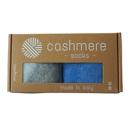 GREVEL SOCKS GESCHENKBOX:  2 PAAR KASJMIER WINTERSOKKEN IN LICHTBLAUW/LICHTGRIJS 35/38