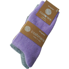 GREVEL SOCKS 2 PAAR KASJMIER WINTERSOKKEN IN LILA/LICHTGRIJS (MAAT 39/42)