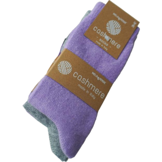 GREVEL SOCKS 2 PAAR KASJMIER WINTERSOKKEN IN LILA/LICHTGRIJS (MAAT 35/38)