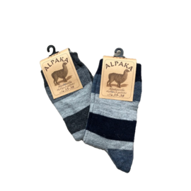 GREVEL SOCKS CHAUSSETTES EN ALPAGA À RAYURES BLOQUÉES DUOPACK BLEU/GRIS (TAILLE 35/38)